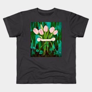 Pink Tulips In Vintage Handle Original Art Painting Kids T-Shirt